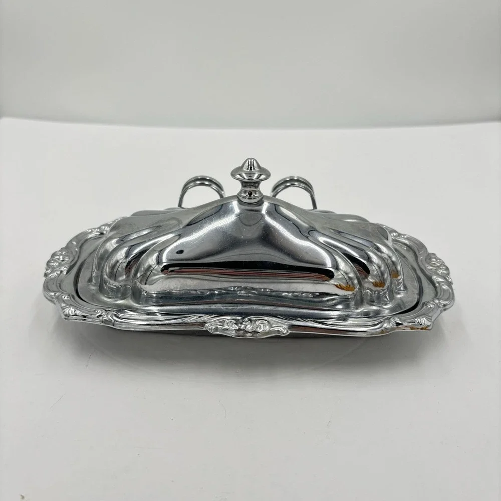 Vintage Farber Brothers Krome Kraf Silver Plated Covered Butter Dish
